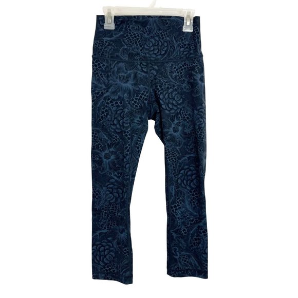 Lululemon Wunder Under High Rise Cropped Leggings Nouveau Mach Blue Black Size 4 - Picture 1 of 7